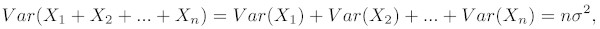 Repeatedly summing the same random variable X with standard deviation sigma for n times.